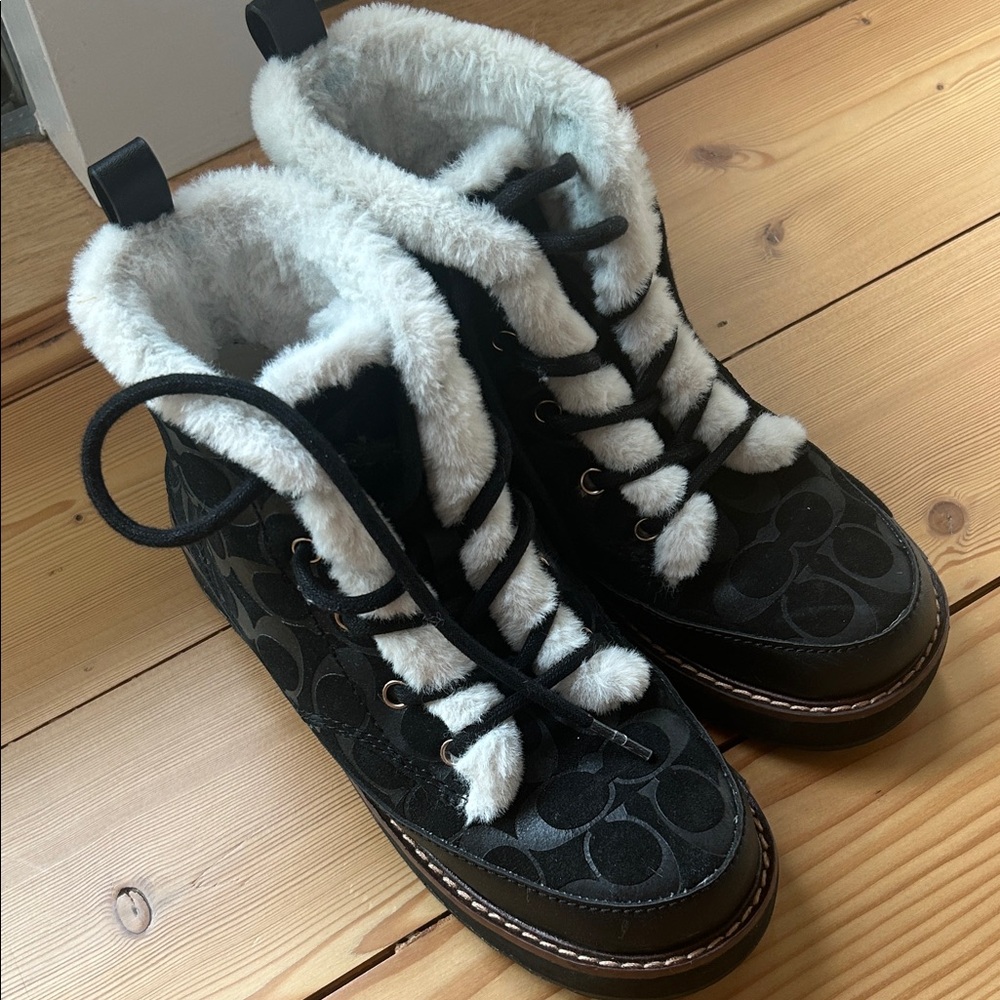 Coach Black and Cream Winter Boots